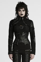 Black Stand Collar Long Sleeves Rivet Women's Gothic Short Jacket